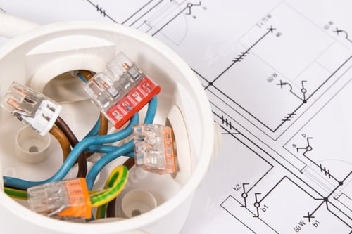 Preview: Electrical box with wires connections and diagrams of electric installation. Planning build house