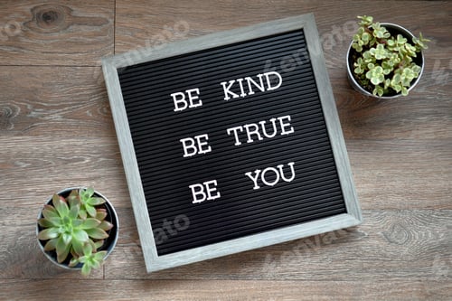 Preview: Be Kind, Be True, Be You message board sign with succulent plants