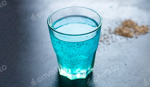 Preview: Chia Seed Drink Blue Berry Flavor Blueberry Lemonade Transparent Glass On The Table Healthy Meal
