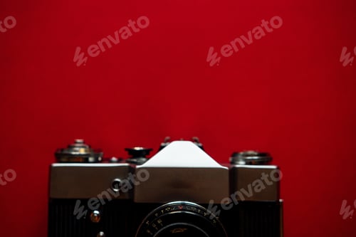 Preview: Vintage Photo Camera on red background