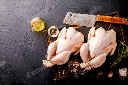 Preview: Whole Raw Chicken with Herbs and Spices .Food Ingredient Cooking Background