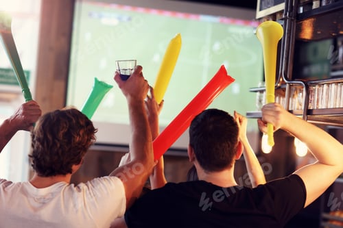 Preview: Group of friends watching soccer in pub