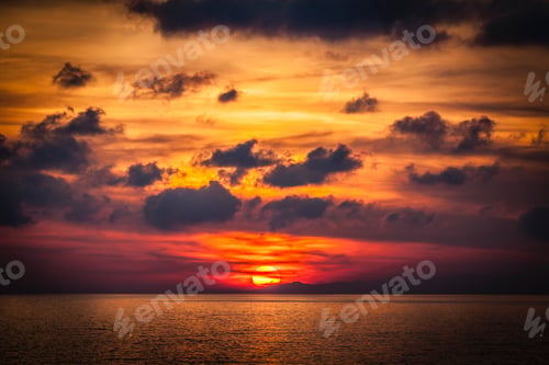 Preview: Seascape with sunset on horizon, Camogli, Liguria, Italy