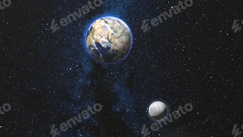 Preview: Earth and Moon rotating and spinning in open space