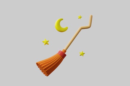 Preview: Witch broom with moon and stars