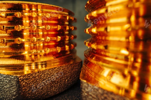 Preview: Metal golden water pipe fitting piece macro