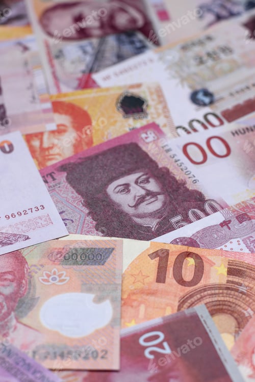 Preview: Money background, currency exchange, paper banknotes from different countries. Money cash currency