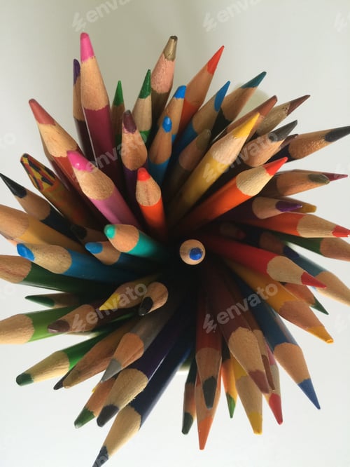 Preview: Overhead of color pencils. Creativity & art.