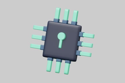 Visualização: Composição abstrata de um objeto quadrado com um buraco de fechadura e saliências retangulares