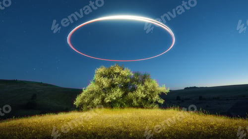 Vista previa: Un árbol y un Zumbido volador están pintando luz en una noche estrellada