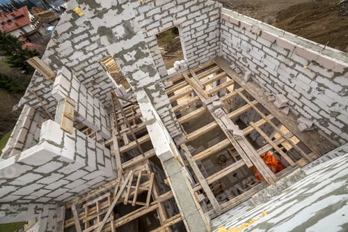 Preview: View from above of future multi stored cottage energy saving walls