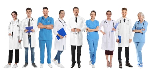 Preview: Different healthcare workers in uniforms on white background