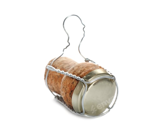 Preview: Champagne cork on white background. Bottle cap