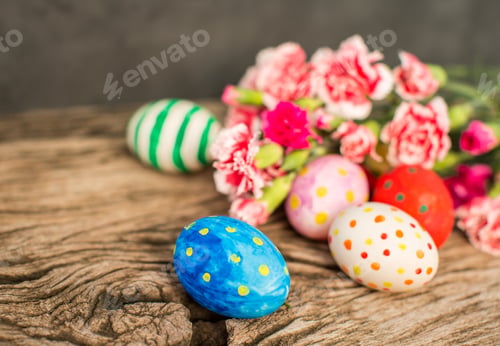 Preview: Colorful easter eggs and branch with flowers