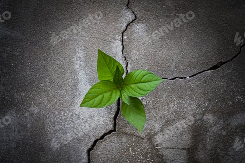 Preview: Young tree plant growing through the cracked concrete floor
