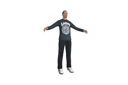 Preview: Man in "legends" t-shirt with outstretched arms