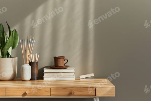 Preview: Interior design of neutral bohemian living room interior