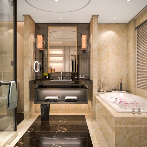 Preview: 3d rendering modern and classic loft bathroom with luxury tile decor