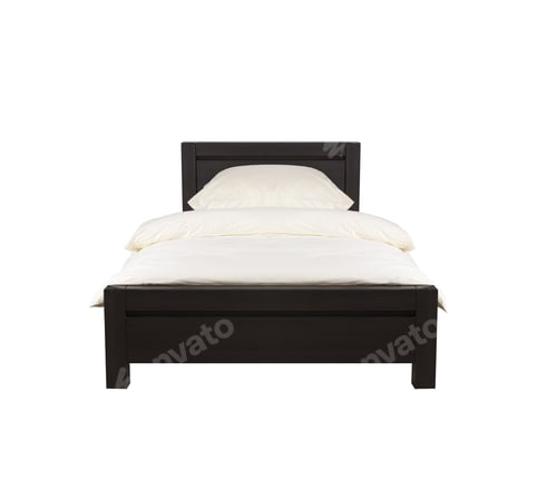 Dark Wooden Bed Frame with White Bedding