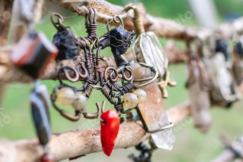 Preview: Handmade craft jewelry from metal and natural stones. Handcraft precious item. Jewelry accessories.