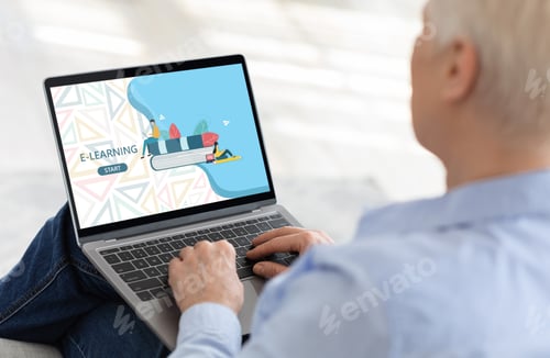 Preview: Senior Woman Study Online With Laptop At Home, Sign-Up On Educational Website