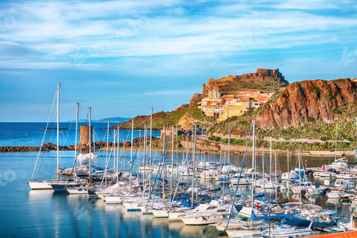 Preview: Unbelivable view of Medieval town of Castelsardo. Cityscape of Castelsardo port.