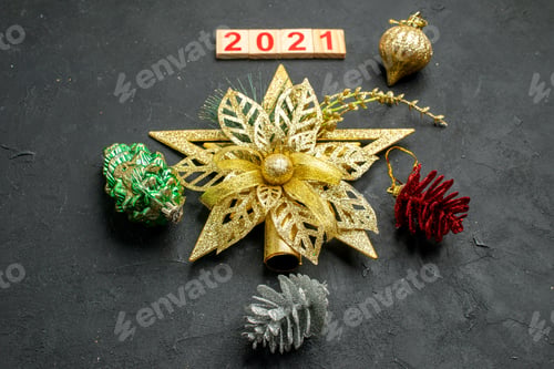Preview: front view christmas tree toys on dark background photo color holiday new year xmas
