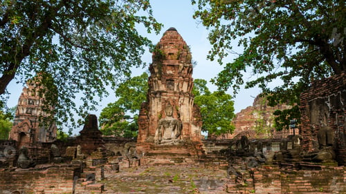 Preview: Ayutthaya, Thailand at Wat Mahathat, Temple stupa in the morningvisiting Ayyuthaya Thailand