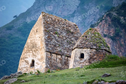 Preview: View of medieval tombs in City of Dead near Eltyulbyu, Russia
