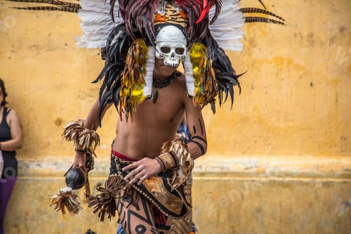 Preview: Mayan dance with white skull in the streets of San Cristobal