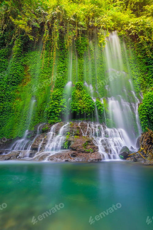 Preview: Beautiful morning view indonesia Panorama Landscape waterfall in the morning