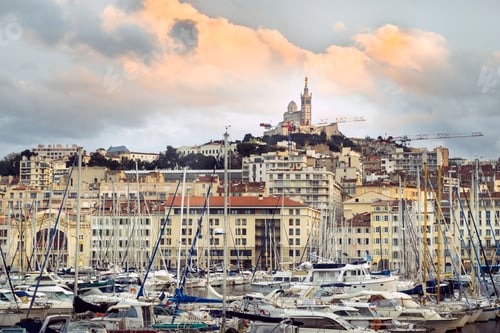 Preview: Old port with yachts in the city of Marseille.France