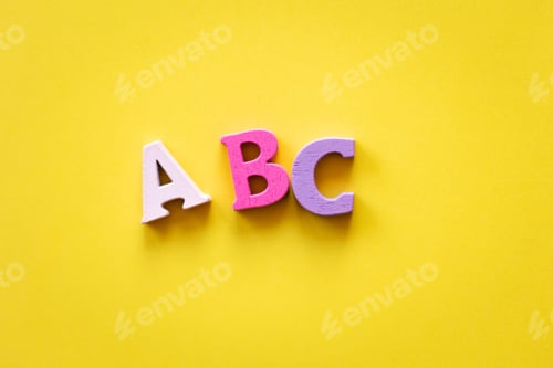 Preview: learn english language. letters abc on yellow background.