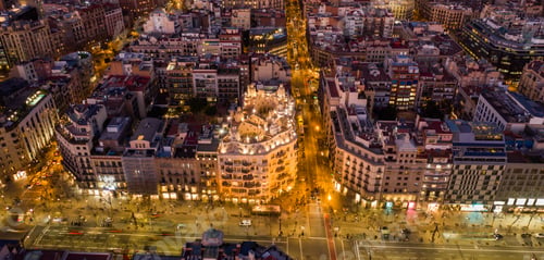 Preview: Aerial view of the Modernist house Casa Mila also known as La Pedrera designed by Antoni Gaudi