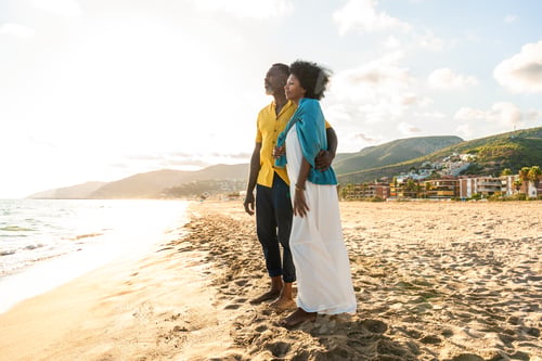 Preview: Beautiful mature black couple of lovers dating at the seaside