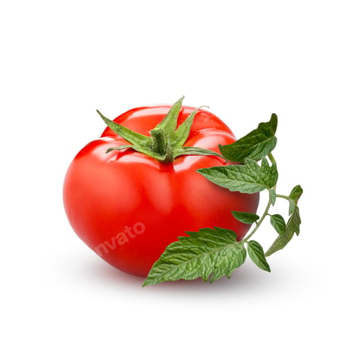 Preview: tomato with green leaf isolated on white