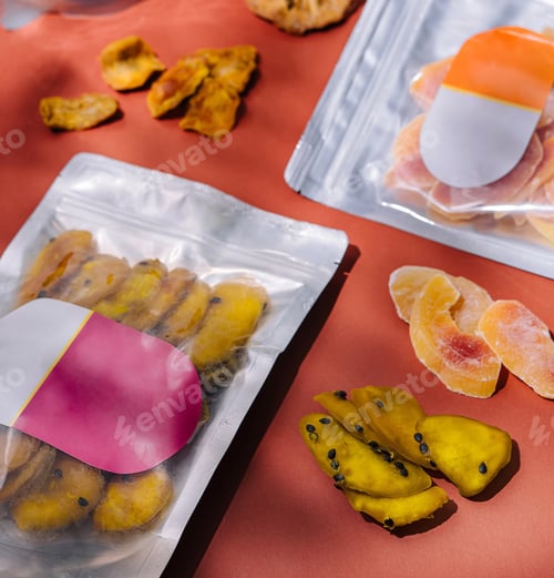 Preview: Assorted dehydrated fruits and meats in vacuum sealed packaging