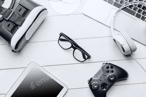 Preview: gamer workspace concept, top view