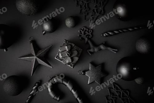 Preview: Christmas minimalistic and simple composition in mat black color
