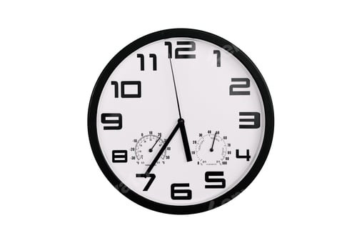Preview: Clock with arabic numerals on wall shows 17:35 , 5:35