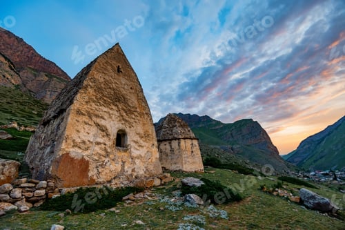 Preview: View of medieval tombs in City of Dead near Eltyulbyu, Russia