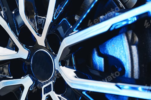 Preview: Aluminium rim of luxury car wheel close up