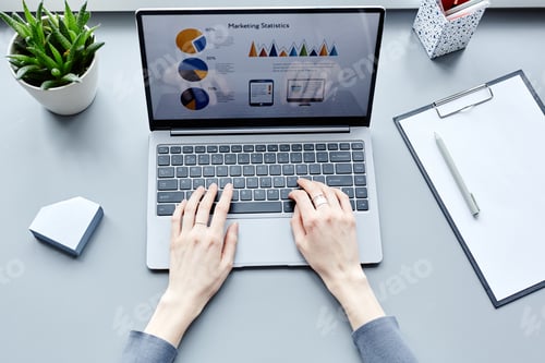Preview: Businesswoman doing Research Top View