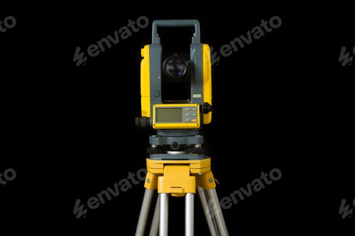 Preview: theodolite or total positioning station on tripod. land surveyor equipment. on isolated background