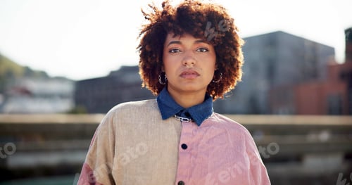 Preview: Fashion, student and portrait of woman in city with casual outfit, designer clothes and streetwear.