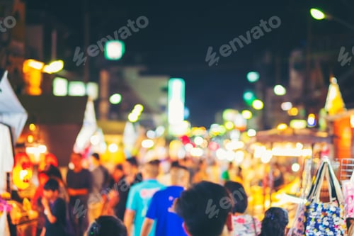 Preview: Abstract blur and defocused night local market in hua hin province in Thailand of asian night market