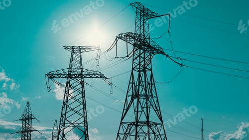 Preview: High voltage post. High voltage tower sky background.