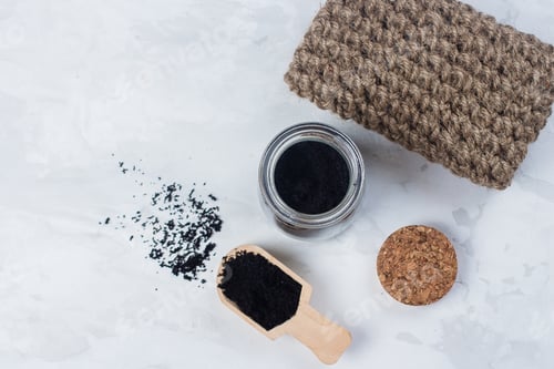 Preview: Homemade scrub made of sugar and ground coffee. Spa, beauty skincare body concept.