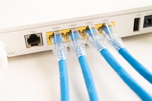 Preview: Ethernet cable with wireless router connect to internet service provider internet network.