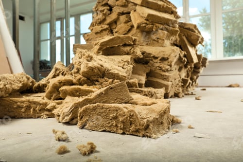 Preview: Heap of thermal insulation material in room, closeup